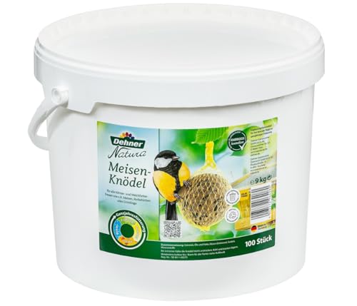 Dehner Natura Premium Meisenknödel mit Netz, ganzjähriges Wildvogelfutter proteinreich / energiereich, hochwertiges Vogelfutter für Wildvögel, im Eimer, 100 Stück je 90 g (9 kg) von Dehner