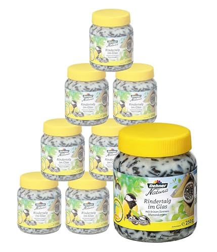 Dehner Natura Wildvogelfutter, Rindertalg im Glas, mit Sonnenblumenkernen, 8 x 250 g (2 kg) von Dehner