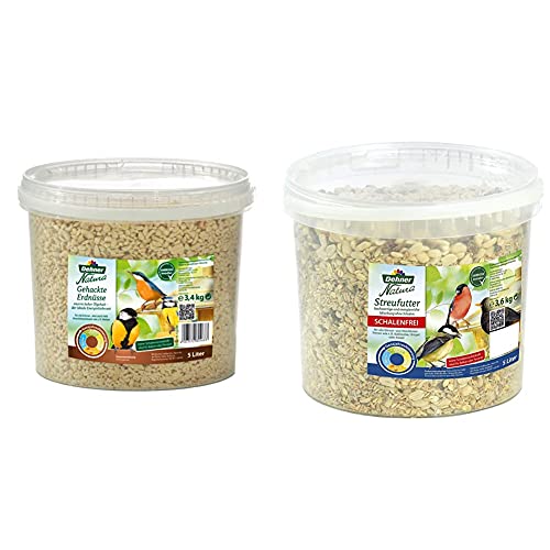 Dehner Natura Wildvogelfutter, gehackte Erdnüsse, 5 l (3.4 kg) & Natura Wildvogelfutter, schalenfreies Streufutter, 3.6 kg von Dehner