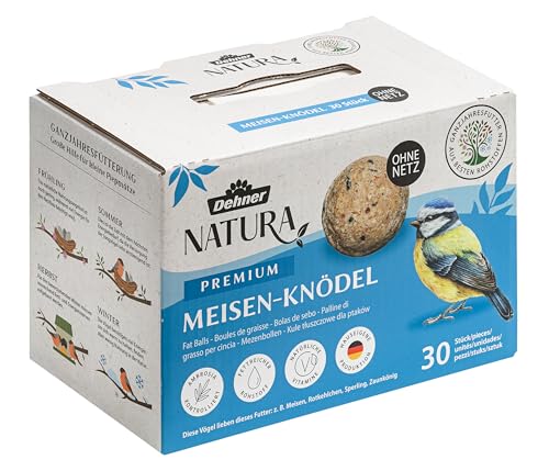 Dehner Natura Premium Meisenknödel ohne Netz, ganzjähriges Wildvogelfutter proteinreich / energiereich, Vogelfutter für Wildvögel, 30 Stück je 90 g (2.7 kg), Karton aus FSC-zertifizierter Produktion von Dehner