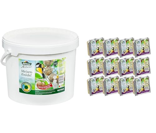 Dehner Natura Wildvogelfutter-Tafeln mit Beeren, 12 x 300 g (3.6 kg) & Natura Wildvogelfutter, Meisenknödel, ohne Netz, 100 Stück (10 kg) von Dehner