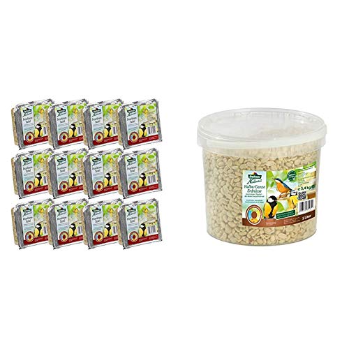 Dehner Natura Wildvogelfutter-Tafeln mit Insekten, 12 x 300 g (3.6 kg) & Natura Wildvogelfutter, halbe/ganze Erdnüsse, 3,4 kg von Dehner