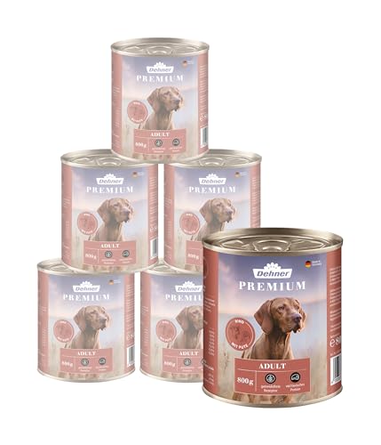 Dehner Premium Hundefutter, Nassfutter getreidefrei, für ausgewachsene Hunde, Rind / Pute, 6 x 800 g Dose (4.8 kg) von Dehner