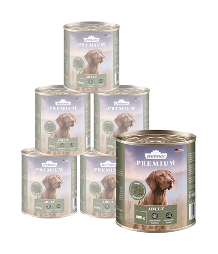 Dehner Premium Hundefutter Adult | Nassfutter für ausgewachsene Hunde | Allergiker | Rind, Wild| schnittfest | ohne künstliche Zusätze | getreidefrei | mit viel Fleisch Premiumqualität | 6 x 800 g von Dehner