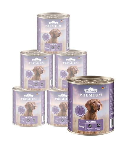 Dehner Premium Hundefutter, Nassfutter getreidefrei, für ältere Hunde, Rind / Lamm / Kartoffel, 6 x 800 g Dose (4.8 kg) von Dehner