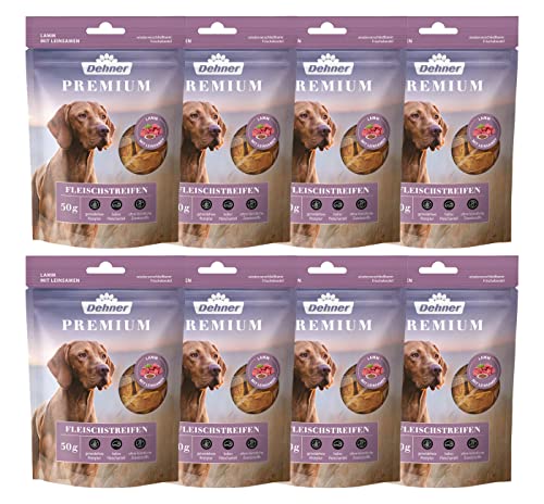 Dehner Premium Hundesnack, hochwertiges Leckerli getreidefrei, Kausnack für Hunde, Lebensmittelqualität, Lammfleischstreifen, 8 x 50 g (400 g) von Dehner
