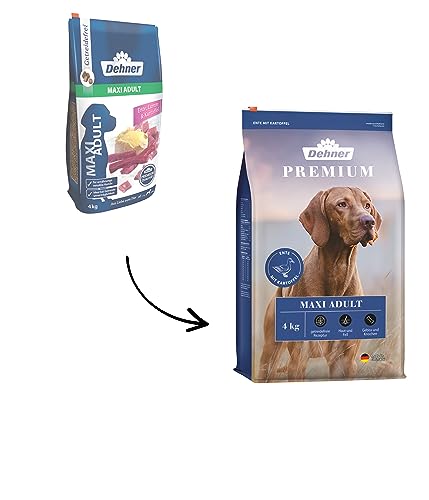 Dehner Premium Hundefutter Maxi Adult, Trockenfutter getreidefrei, für ausgewachsene Hunde großer Rassen, Ente / Lamm / Kartoffel, 4 kg von Dehner