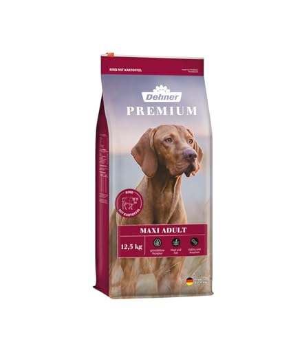 Dehner Premium Hundefutter Maxi Adult, Trockenfutter getreidefrei, für ausgewachsene Hunde großer Rassen, Rind / Lamm / Kartoffel, 12.5 kg von Dehner