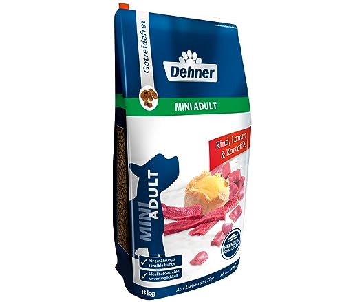 Dehner Premium Hundefutter, Trockenfutter getreidefrei, für ausgewachsene Hunde kleiner Rassen, Rind / Lamm / Kartoffel, 8 kg von Dehner