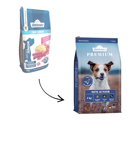 Dehner Premium Hundefutter Junior, Trockenfutter getreidefrei, für Welpen und junge Hunde kleiner Rassen, Ente / Lamm / Kartoffel, 4 kg von Dehner