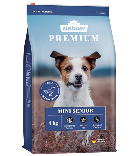 Dehner Premium Hundefutter Senior, Trockenfutter getreidefrei, für ältere Hunde kleiner Rassen, Ente / Lamm / Kartoffel, 4 kg von Dehner