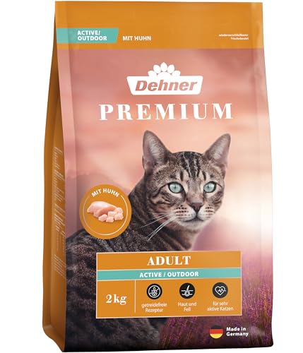 Dehner Premium Katzenfutter Active / Outdoor, Trockenfutter getreidefrei, für ausgewachsene Freigänger Katzen, Huhn, 2 kg von Dehner