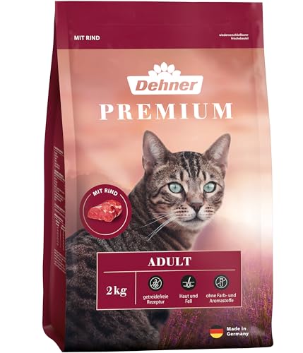 Dehner Premium Katzenfutter, Trockenfutter getreidefrei, für ausgewachsene Katzen, Rind, 2 kg von Dehner