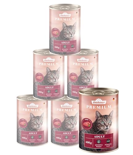 Dehner Premium Katzenfutter, Nassfutter getreidefrei, für ausgewachsene Katzen, Rind, 6 x 400 g Dose (2.4 kg) von Dehner