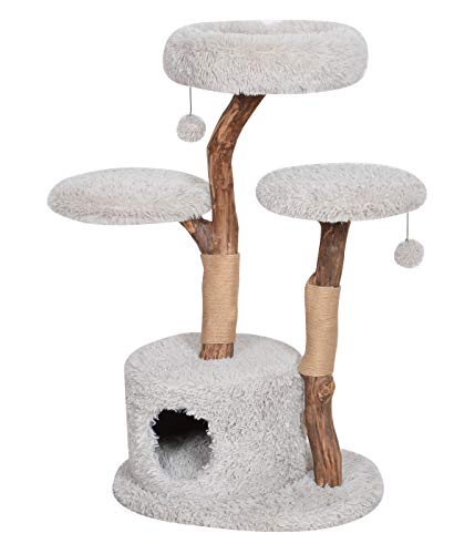 Dehner Premium Katzen-Kratzbaum Lovely | Aufsteigen & Abschalten | Katzenbaum, Kuschelhöhle | für große und kleine Katzen | Holz, Plüsch, Sisal | stabil, modern | hellgrau | ca. 110 x 60 x 45 cm von Dehner
