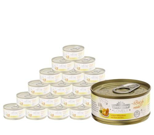 Dehner Premium Lovely Katzenfutter, Nassfutter glutenfrei, für Katzen, Hühnerbrust / Käse / Reis, 24 x 70 g Dose (1.68 kg) von Dehner