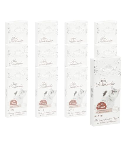 Dehner Premium Lovely Katzensnack, Leckerli Creme glutenfrei, für ausgewachsene Katzen, Huhn und Ei, 12 x 84 g (1 kg) von Dehner