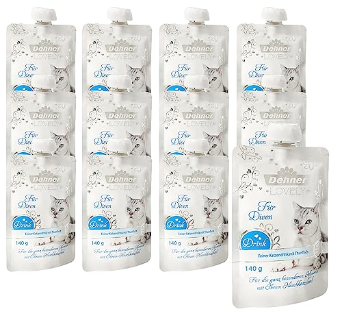 Dehner Premium Lovely Katzensnack, Katzendrink glutenfrei / zuckerfrei, für ausgewachsene Katzen, Thunfisch, 8 x 140 g (1.12 kg) von Dehner