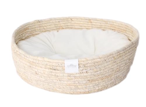 Dehner Premium Lovely Kuschelbett Guter Schlaf, Ø 38 cm, Höhe 13 cm, Naturmaterial/Plüsch, weiß/beige von Dehner