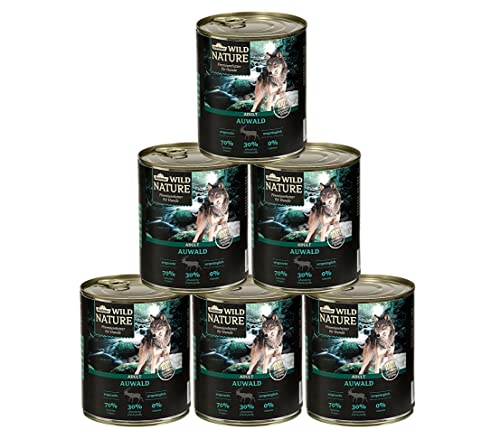Dehner Wild Nature Hundefutter Auwald, Nassfutter getreidefrei / zuckerfrei, für ausgewachsene Hunde, Geflügel / Wild, 6 x 800 g Dose (4.8 kg) von Dehner