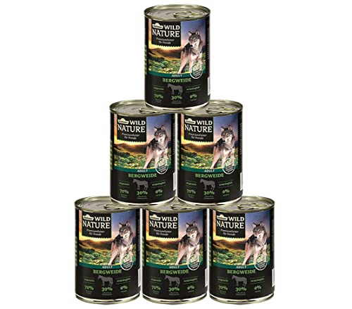 Dehner Wild Nature Hundefutter Bergweide, Nassfutter getreidefrei / zuckerfrei, für ausgewachsene Hunde, Pferd, 6 x 400 g Dose (2.4 kg) von Dehner