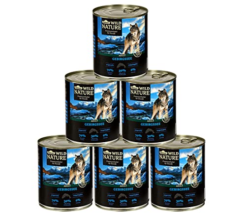 Dehner Wild Nature Hundefutter Gebirgssee, Nassfutter getreidefrei / zuckerfrei, für ausgewachsene Hunde, Lachs / Huhn, 6 x 800 g Dose (4.8 kg) von Dehner
