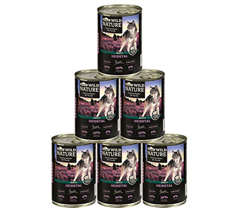 Dehner Wild Nature Hundefutter Heidetal, Nassfutter getreidefrei / zuckerfrei, für ausgewachsene Hunde, Lamm, 6 x 400 g Dose (2.4 kg) von Dehner