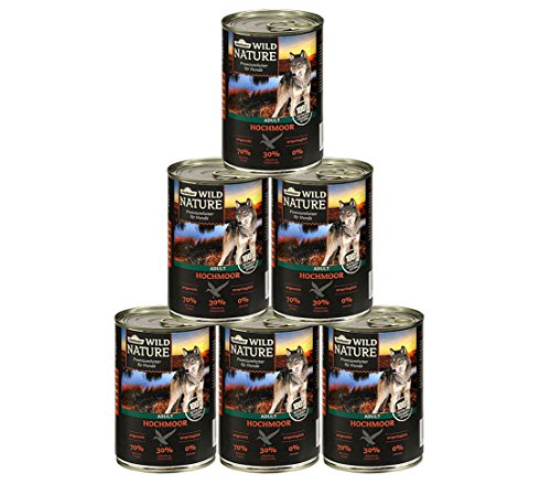 Dehner Wild Nature Hundefutter Hochmoor, Nassfutter getreidefrei / zuckerfrei, für ausgewachsene Hunde, Ente, 6 x 400 g Dose (2.4 kg) von Dehner