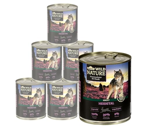 Dehner Wild Nature Hundefutter Heidetal, Nassfutter getreidefrei / zuckerfrei, für ausgewachsene Hunde, Lamm, 6 x 800 g Dose (4.8 kg) von Dehner
