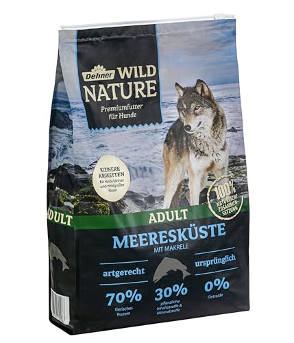 Dehner Wild Nature Hundefutter Meeresküste, Trockenfutter getreidefrei, Kroketten, für ausgewachsene Hunde, Makrele, 4 kg von Dehner