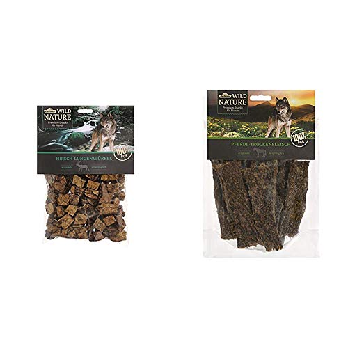 Dehner Wild Nature Hundesnack, Hirsch-Lungenwürfel, naturbelassen, 200 g & Wild Nature Hundesnack, Pferde-Trockenfleisch, 100 g von Dehner