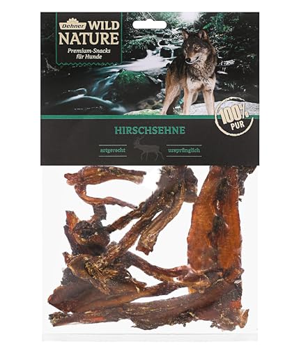 Dehner Wild Nature Hundesnack, Leckerli 100 % natürlich, Kausnack für ausgewachsene / sensible Hunde, Barf geeignet, Hirschsehne, 200 g von Dehner