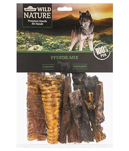Dehner Wild Nature Hundesnack, Leckerli 100 % natürlich, Kausnack für ausgewachsene / sensible Hunde, Barf geeignet, Pferde-Mix, 300 g von Dehner