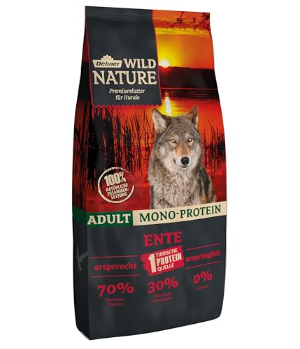 Dehner Wild Nature Hundefutter Mono Protein, Trockenfutter getreidefrei / zuckerfrei, für ausgewachsene Hunde, Ente / Fisch, 12 kg von Dehner