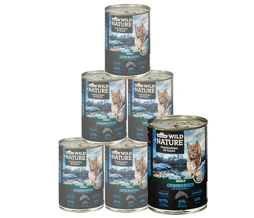 Dehner Wild Nature Katzenfutter Gebirgssee, Nassfutter getreidefrei, für ausgewachsene Katzen, Lachs / Forelle, 6 x 400 g Dose (2.4 kg) von Dehner