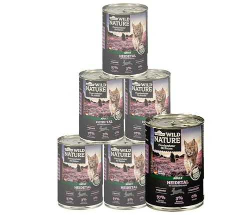 Dehner Wild Nature Katzenfutter Heidetal, Nassfutter getreidefrei / zuckerfrei, für ausgewachsene Katzen, Kaninchen / Huhn, 6 x 400 g Dose (2.4 kg) von Dehner
