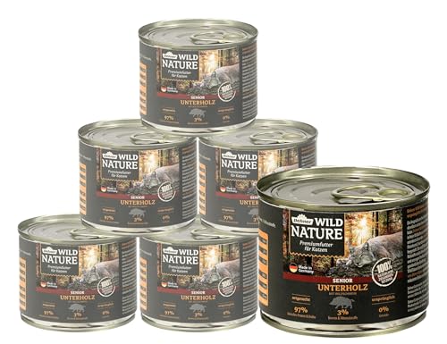 Dehner Wild Nature Katzenfutter Unterholz, Nassfutter getreidefrei / zuckerfrei, für ältere Katzen, Wildschwein, 6 x 200 g Dose (1.2 kg) von Dehner