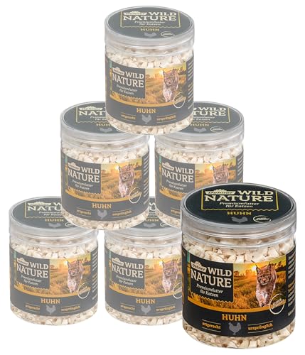 Dehner Wild Nature Katzensnack, Premium Leckerli glutenfrei/zuckerfrei, für ernährungssensible Katzen, gefriergetrocknet, Huhn, 6 x 20 g (120 g) von Dehner