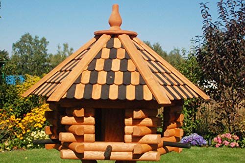 Deko-Shop-Hannusch Vogelhaus XXL, Futterhaus 65 x 50 cm imprägniert, Holzschindeldach in braun-schwarz, mit oder ohne Vogelhausständer, V15XXL (ohne Einbeinständer) von Deko-Shop-Hannusch