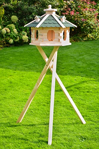 Deko-Shop-Hannusch Vogelhaus aus Holz unbehandelt zum selbst gestalten bemalen, wahlweise mit Solarbeleuchtung und Ständer, wetterfestes Bitum XXL Vogelhäuschen (Standard mit Ständer und Solar, Grün) von Deko-Shop-Hannusch