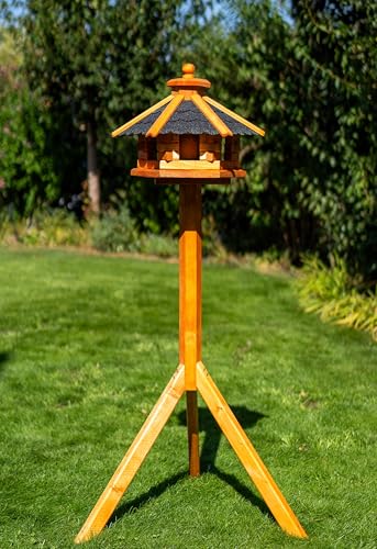 Deko-Shop-Hannusch Vogelhaus wahlweise mit Ständer und Solarbeleuchtung, Verschiedene Größen L - XXL, Futtersilo, wetterfestes Bitumendach (Größe M mit Ständer, schwarz) von Deko-Shop-Hannusch