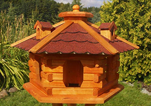 Deko-Shop-Hannusch XXL Vogelhäuschen, Vogelhaus mit Bitumschindeln, behandelt, Futtervogelhaus, Verschiedene Dachfarben sowie Vogelhausständer wählbar (rot) von Deko-Shop-Hannusch