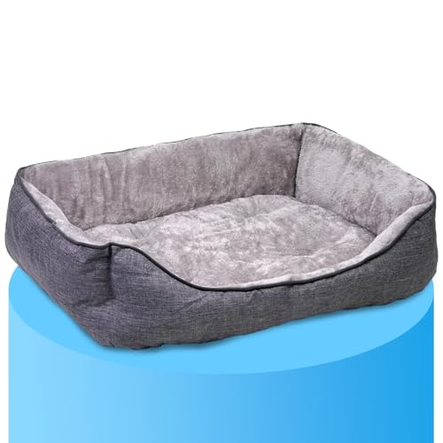 Dekohome Hundebett mit gepolsterter und weicher Unterseite, Katzenbett mit weichen und abgerundeten Kanten, rutschfeste Unterseite, Unterstützung für Kopf und Hals, Grau, 46 x 66 cm von Dekohome
