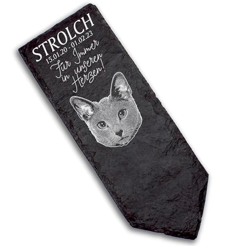 Dekolando Grabstecker Grabschmuck Grabstein - Russisch Blau Katze - Personalisiert Grab Deko 22x8 Grabdekoration von Dekolando