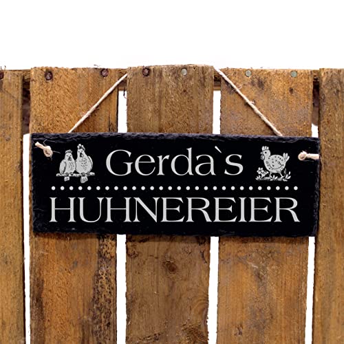 Hühnereier mit Wunschnamen Schild Schiefer graviert Eier Hühner Stallschild Türschild Hühnerstall Eierverkauf Henne 22 x 8 cm von DEKOLANDO