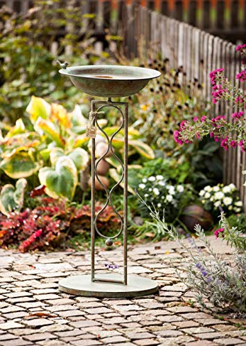 Vogeltränke Flora aus Metall mit Ständer, Antik Look, Vogelbad Winterfest & frostsicher, Futterstelle, Wasserschale stehend, Balkon & Garten-Deko für Draußen, von Dekoleidenschaft
