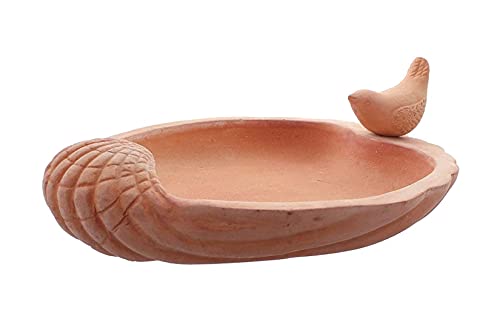 Dekoleidenschaft Vogeltränke aus Terracotta 37x31 cm, mit Dekovogel, Vogelbad wetterfest, Wassertränke für Wildvögel & Gartenvögel, Wasserschale, Balkon & Garten-Deko für Draußen von Dekoleidenschaft