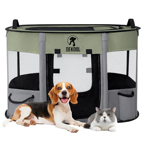 Dekool Faltbarer Hunde-Laufstall, tragbare Hundebox mit atmungsaktiver Schattenabdeckung für kleine Hunde, Zwinger-Zeltkiste für drinnen und draußen, Reisen, Camping, Verwendung mit Tragetasche (Grün, Dekool Faltbarer Hunde-Laufstall, tragbare Hundebox mit atmungsaktiver Schattenabdeckung für kleine Hunde, Zwinger-Zeltkiste für drinnen und draußen, Reisen, Camping, Verwendung mit Tragetasche (Grün, von Dekool