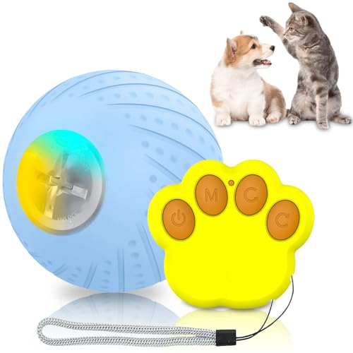 Delamiya Hundeball Elektrisch, Intelligenzspielzeug für Hunde, Ferngesteuert/Intelligenter interaktiver automatisch rollender Ball für Hunde -2 Spielmodi - 360-Grad-Ball, USB aufladbar mit LED-Leuchte von Delamiya