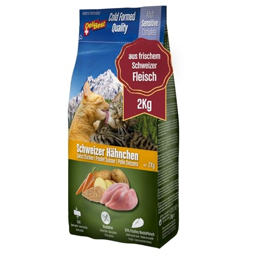 DeliBest Adult Sensitive Complete Cat Hähnchen I Trockenfutter für Katzen Adult I aus 100% Schweizer Hähnchenfleisch I getreidefrei & ohne andere Zusätze I Katzenfutter kaltgepresst I 2 kg von DeliBest